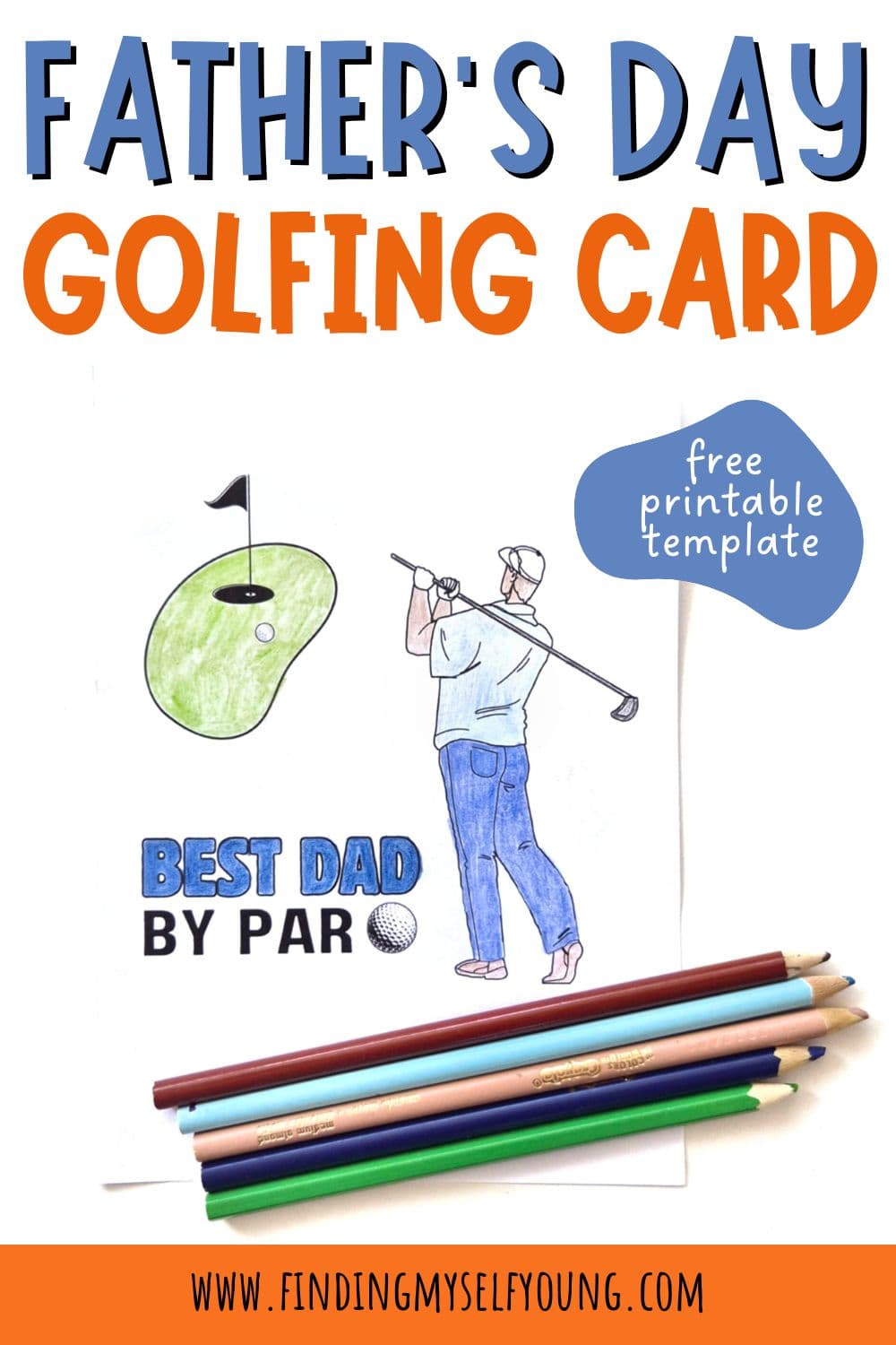 Golf Father's Day free printable colouring in card.